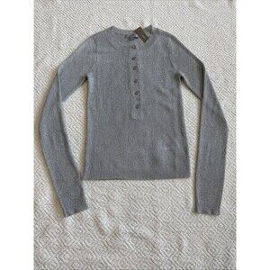 J. CREW Ribbed Henley SWEATER Lurex® metallic threads SIZE S  SILVER NWT